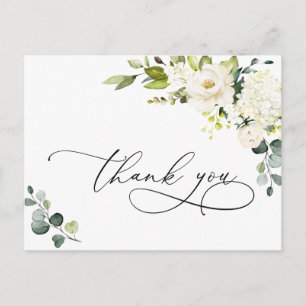 Carte Postale Elégant Eucalyptus Roses Blanches Merci Floral