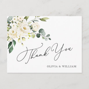 Carte Postale Elégant Eucalyptus Roses Blanches Merci Floral
