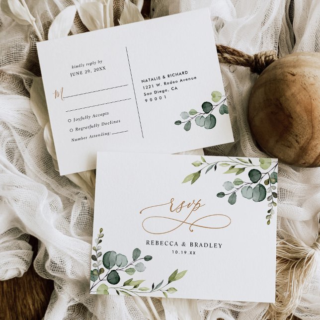 Carte Postale Elégant Eucalyptus Verdure Mariage Or Rsvp (Créateur téléchargé)