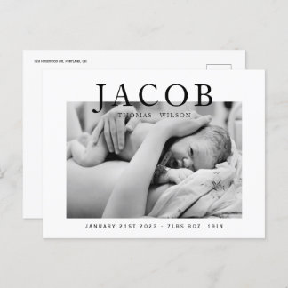 Carte Postale élégant faire-part de bébé photo élégant