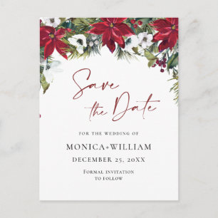 Carte Postale Élégant Faire-Part de Mariage à la Poinsettia Roug