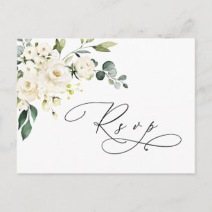 Carte Postale Élégant Faire-part de mariage aux roses blanches e