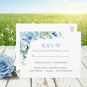 Carte Postale Élégant Faire-Part de Mariage aux Roses Bleues Aqu