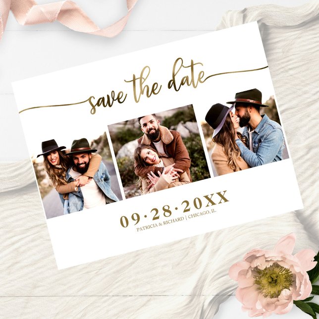 Carte Postale Élégant faire-part de mariage avec collage de 3 ph (Créateur téléchargé)