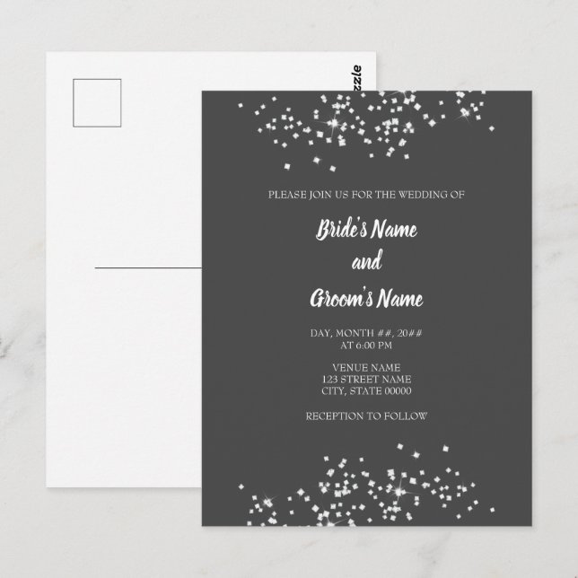 Carte Postale Elégant Faire-part de mariage de strass (Devant / Derrière)