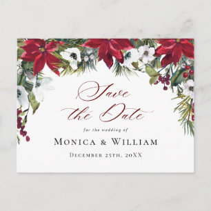 Carte Postale Élégant Faire-Part de Mariage Fleur de Noël Rouge 