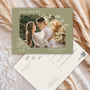 Carte Postale Élégant Faire-Part de Mariage Fleurs de Mousse Ver