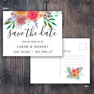 Carte Postale Élégant faire-part de mariage floral aquarelle