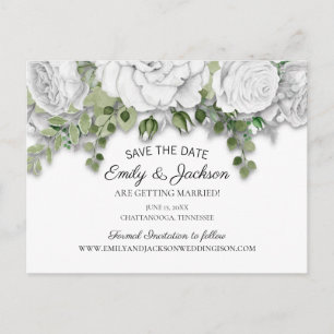 Carte Postale Élégant faire-part de mariage floral blanc et verd