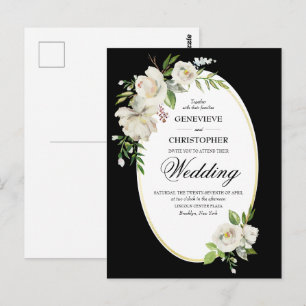 Carte Postale Élégant Faire-part de mariage Formal Black Floral
