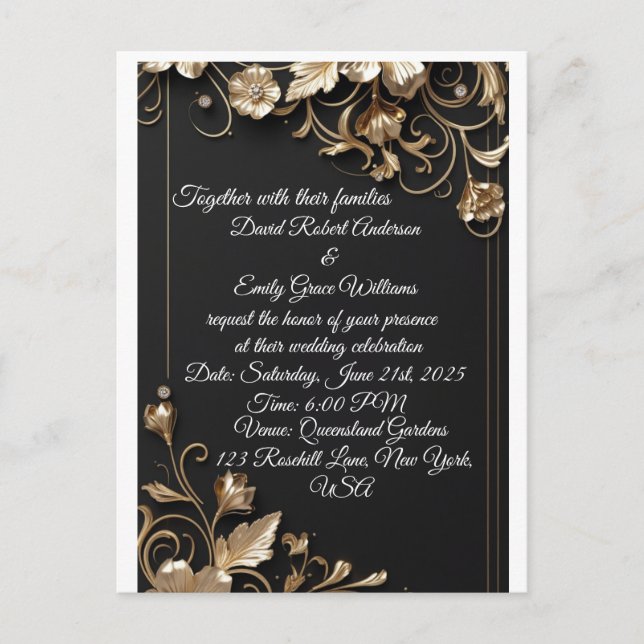 Carte Postale Elégant Faire-part de mariage Gold Frame (Devant)