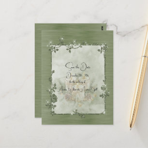 Carte Postale Élégant Faire-part de mariage Vert Poussiéreux Bri