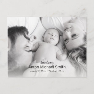 Carte Postale Élégant Faire-part de naissance photo noir et blan