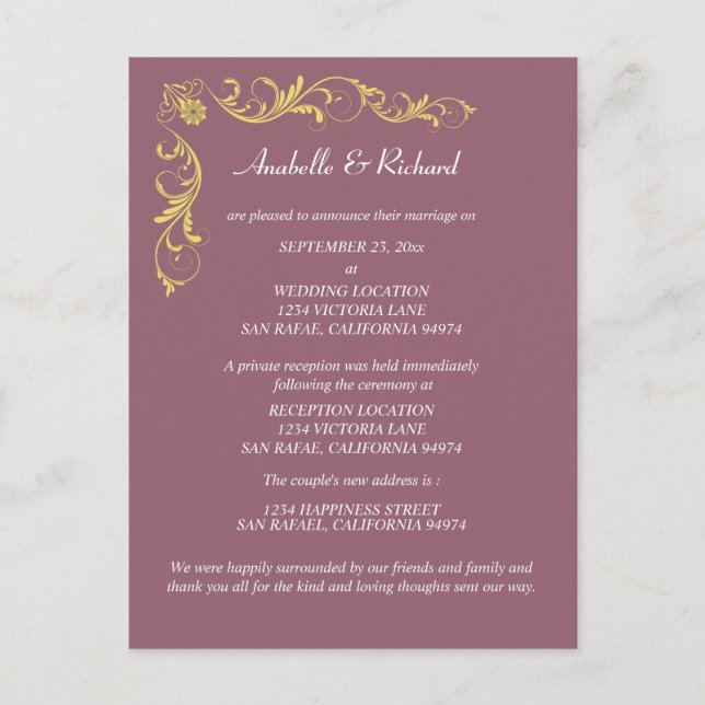 Carte Postale Élégant Faire-part Mariage victorien (Devant)