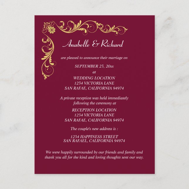 Carte Postale Élégant Faire-part Mariage victorien (Devant)