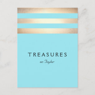 Carte Postale Elégant Faux Gold Foil rayé Turquoise Bleu