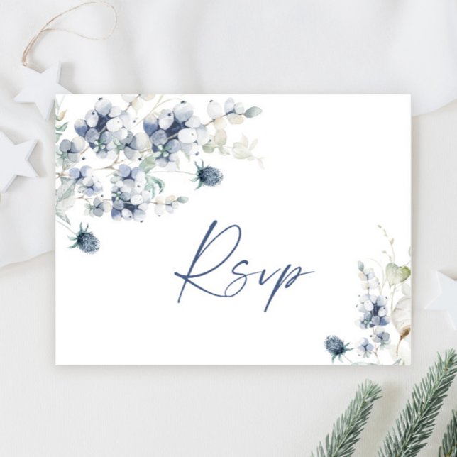 Carte Postale Elégant feuillage d'hiver bleu Dusty RSVP (Créateur téléchargé)