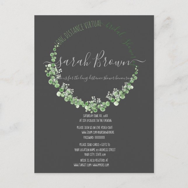CARTE POSTALE ÉLÉGANT FEUILLAGE VERT ET GRIS POUR SHOWER DE MARI (Devant)