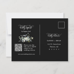 Carte Postale Élégant Feuille noir vert QR Code Adresse RSVP