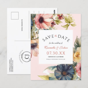 Carte Postale Elégant Fleur sauvage Aquarelle Boho Enregistrer L