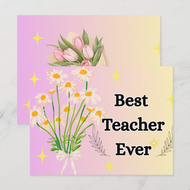 Carte Postale Elegant Floral Best Teacher Ever Gift Design (Devant / Derrière)
