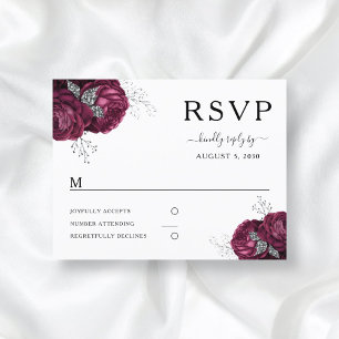 Carte Postale Elégant Floral Bourgogne Peonies Mariage RSVP