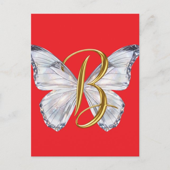Carte Postale Elegant Floral Butterfly Letter B - Artistic Monog (Devant)