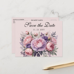 Carte Postale Elégant floral dans pastel doux Enregistrer la dat