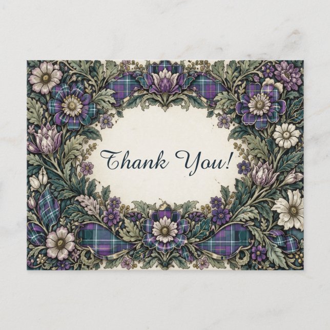 Carte Postale Elegant Floral Plaid Thank You (Devant)