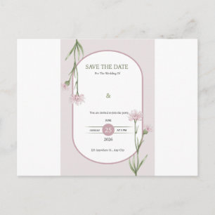 Carte Postale Élégant floral rose Save the Date