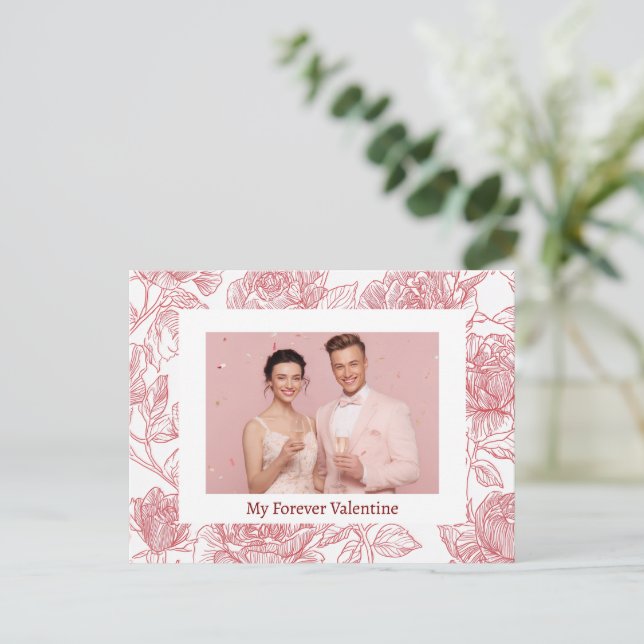 Carte Postale Elegant Floral Valentine's Day Card - Custom Photo (Debout devant)