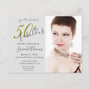 Carte Postale Elegant Gold 50 & Fabuleux Photo Anniversaire