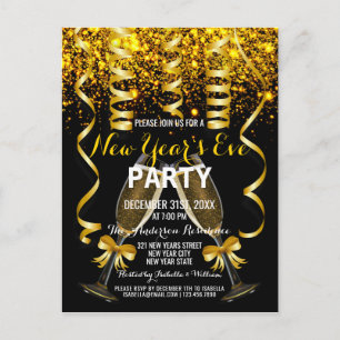 Carte Postale Elegant Gold Black Nouvel An`s Eve Party Invitatio