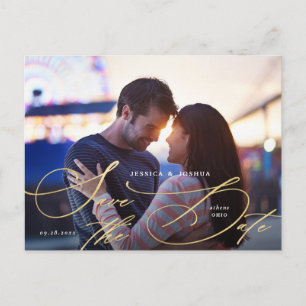 Carte Postale Elégant Gold Calligraphy Photo Enregistrer la date