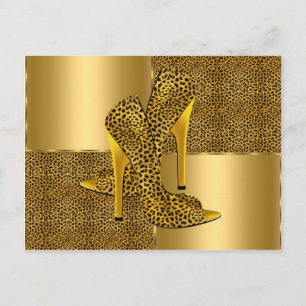 Carte Postale Elegant Gold Leopard High Heel Shoes Animal