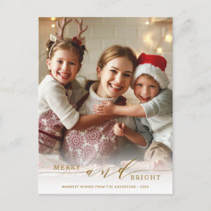 Carte Postale Elegant Gold Merry et brillant Photo Holiday