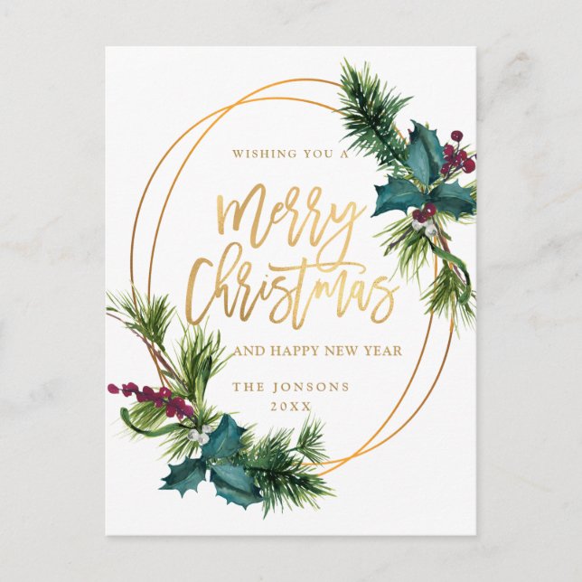 Carte Postale Elégant Gold Pine Cone voeux de Noël (Devant)