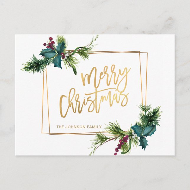 Carte Postale Élégant Gold Pine Cones de Noël Salutation de vaca (Devant)