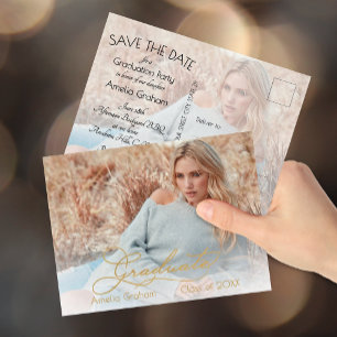 Carte Postale Elégant Gold Script Photo Graduation Enregistrer l