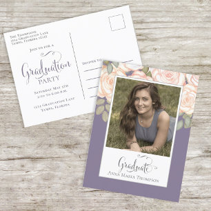 Carte Postale Elegant Graduate Watercolor Floral Chic Purple