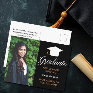 Carte Postale Elegant Graduation Photo Black Gold 2023