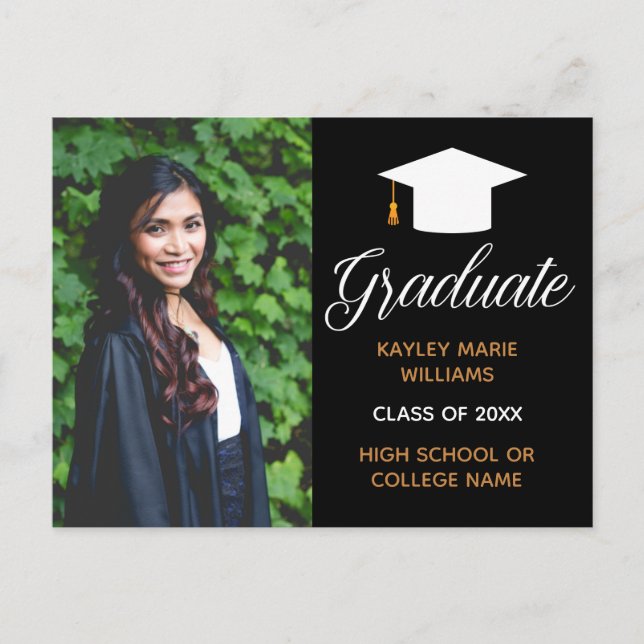 Carte Postale Elegant Graduation Photo Black Gold 2023 (Devant)