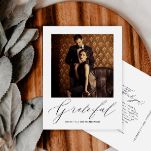 Carte Postale Élégant Grateful Script Photo Mariage Remerciement