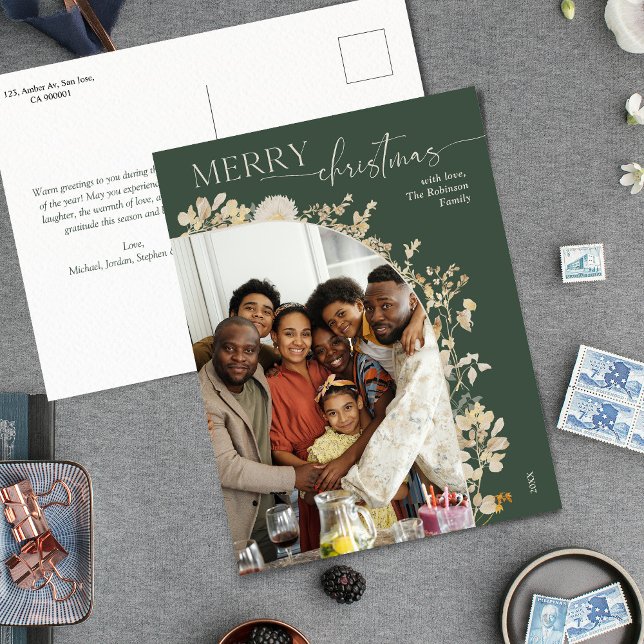 Carte Postale Élégant Green 1 Photo Arch Joyeux Noël (Créateur téléchargé)