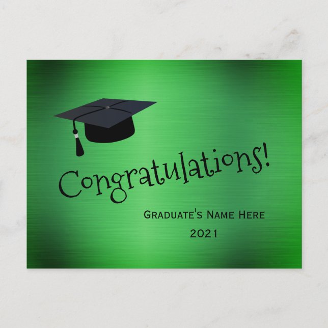 Carte Postale Elégant Green Gold Casquette Félicitations Graduat (Devant)