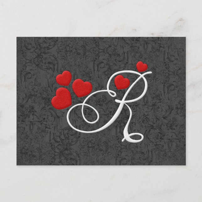 Carte Postale Elegant hearts letter R (Devant)