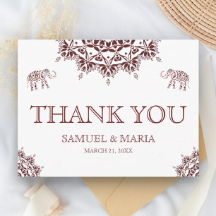 Carte Postale Élégant Henna Burgundy Mariage Indien Merci