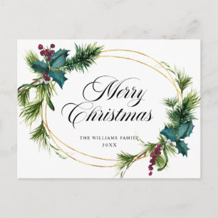 Carte Postale Elégant Holly Berry Noël de Noël de voeux