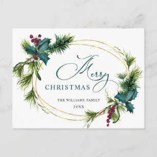 Carte Postale Élégant Holly Berry Pine Fir Noël