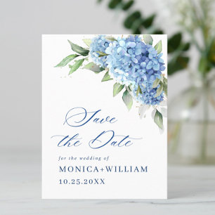 Carte Postale Élégant Hydrangea Bleu Mariage Save the Date